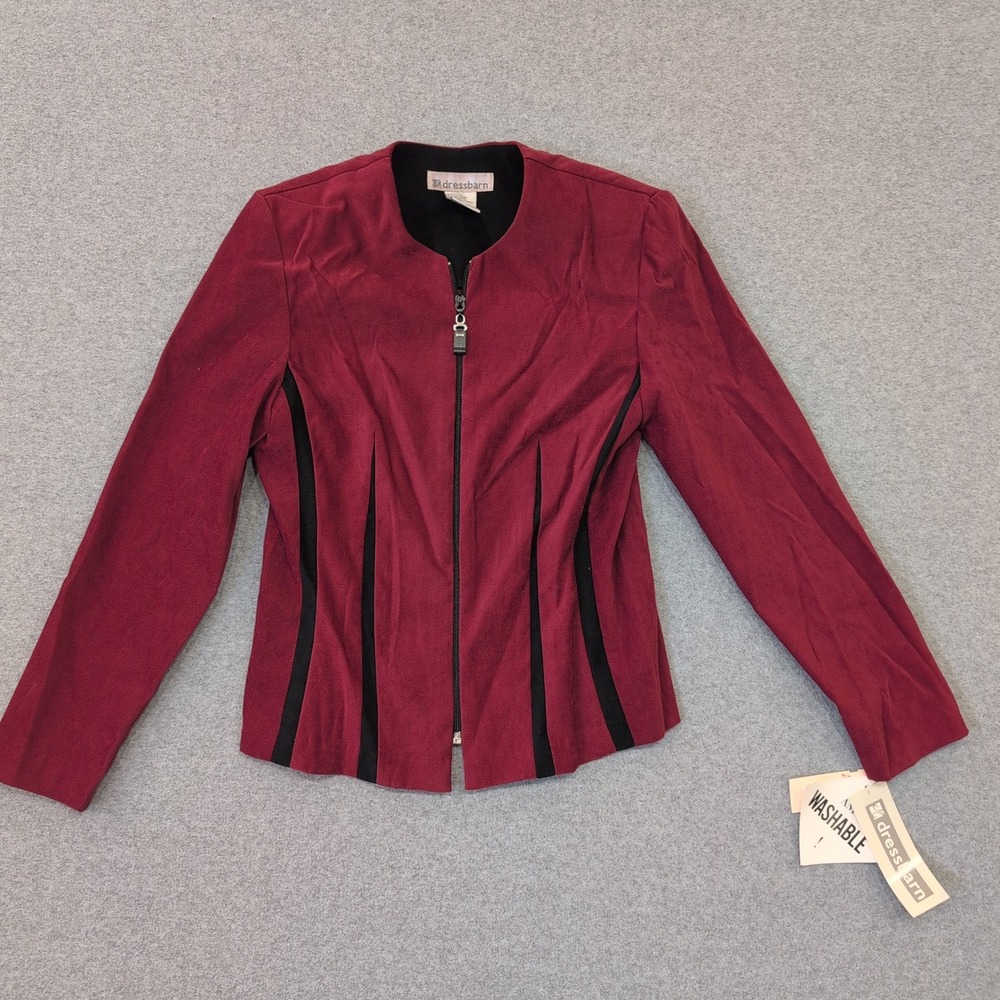 Dressbarn‎ Women's Burgundy Red Zipper Front Blazer Jacket Size 4